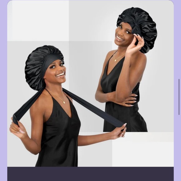 Velanico All-Night Black Satin Hair Bonnet - Picture 1 of 4